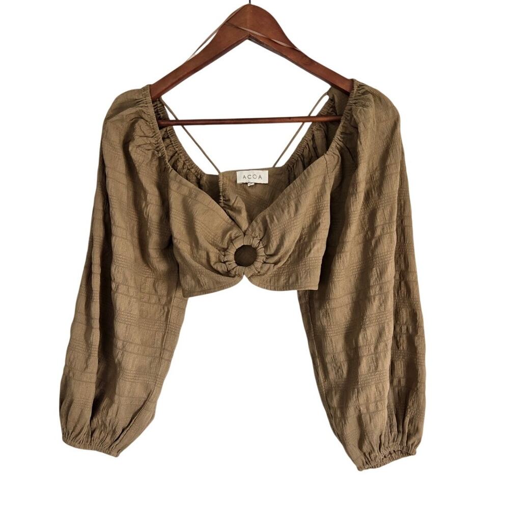 ACOA Earthy Brown O Ring Crop Top Mediterranean Fairycore Boho Puff Sleeve Small